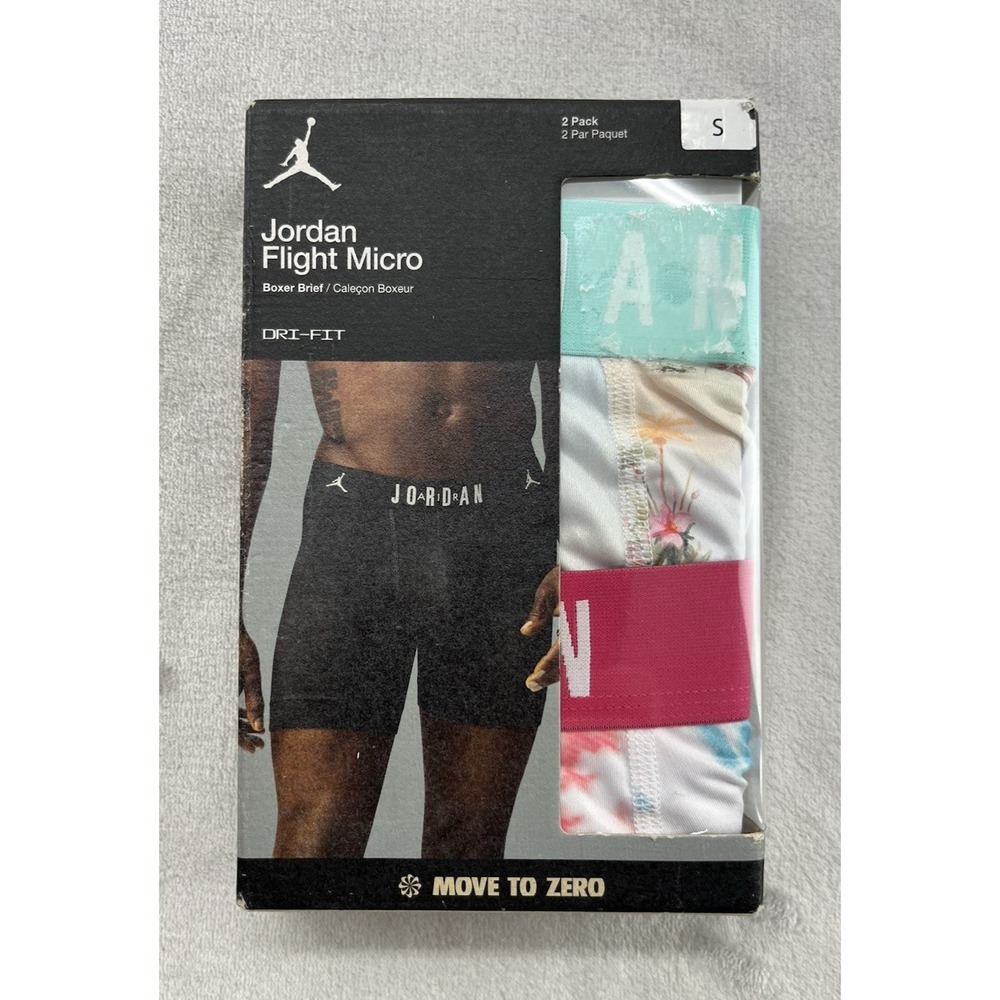 Jordan Flight Micro Boxer Briefs Men Small 28-30 Inch White Geo 2 Pack DRI-FIT